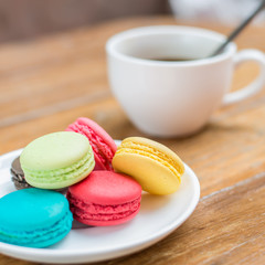 Macaroons on wood table