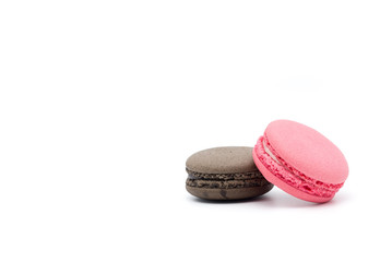 Sweet and colourful french macaroons or macaron on white background