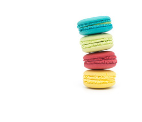 Sweet and colourful french macaroons or macaron on white background