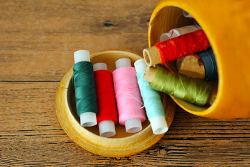Sewing casket with thread colorful balls