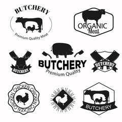 Butchery, meat shop logos, labels, badges and design elements set.