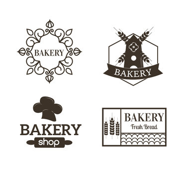 Retro bakery logotypes set. Vector design elements.Vintage badges and labels set