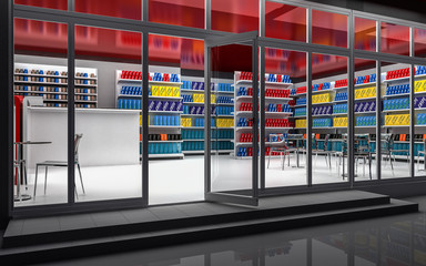 3D illustration of a 24-hour store at night