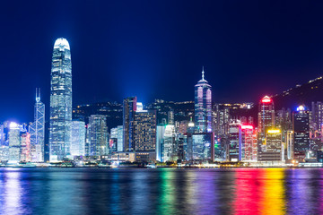 Hong Kong skyline at night - obrazy, fototapety, plakaty