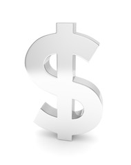 Isolated silver dollar sign on white background. American currency. Chrome silver economy symbol.  3D rendering.