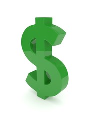 Isolated green dollar sign on white background. American currency. Money green economy symbol. 3D rendering.