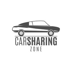 Car share logo design. Car Sharing vector concept. Collective usage of cars via web application. Carsharing icon, car rental element and car icon symbol. Use for webdesign or print. Monochrome design