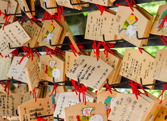 Ema, traditional wooden prayer boards in Kiyomizu-dera shrine