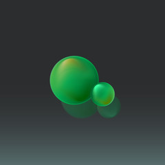 Green balls reflected on a black background