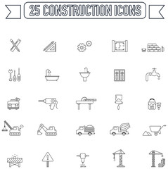 Flat line  silhouette engineering and construction site industry graphic tool equipment sign and symbol icon collection set 2, create by vector 