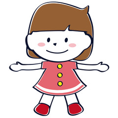かわいい両手を広げる半袖の女の子　笑顔　全身
