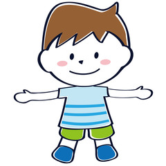 かわいい両手を広げる半袖の男の子　笑顔　全身
