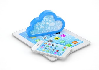 tablet pc, smart phone and cloud. 3d rendering.