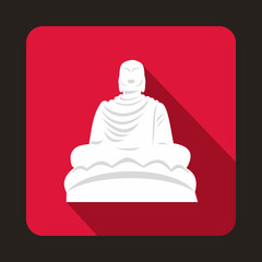 Buddha statue icon in flat style with long shadow. Monuments symbol