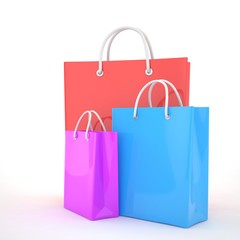 Paper Shopping Bags isolated on white background. 3d rendering.