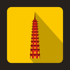Temple icon in flat style with long shadow. Monuments and buildings symbol