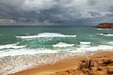 Atlantic Ocean waves at beach Amado, Algarve, Portugal 