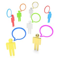 people with talk bubbles isolated over a white background. 3d rendering.