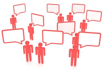 people with talk bubbles isolated over a white background. 3d rendering.