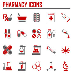 Vector pharmacy icons - in red color