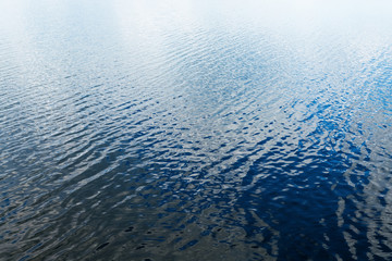 blue water with clouds reflections