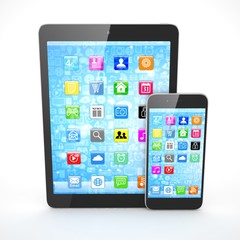 Tablet and smartphone on a white. 3d rendering.