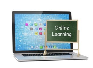 Laptop with chalkboard, online education concept. 3d rendering.