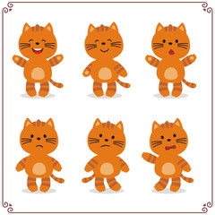 Set Vector Illustrations isolated emotion character cartoon kitten. Stickers emoticons kitten with different emotions.
