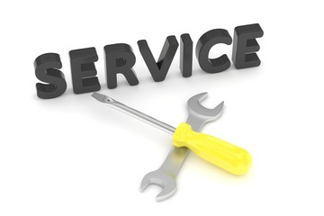 3D Illustration Wrench and screwdriver, service concept