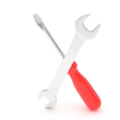 3D Illustration Wrench and screwdriver, service concept