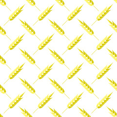 Seamless Wheat Pattern. Set of Ears Isolated on White Background