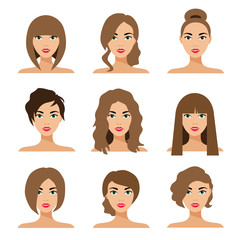 Set of woman hair styling vector flat Illustration