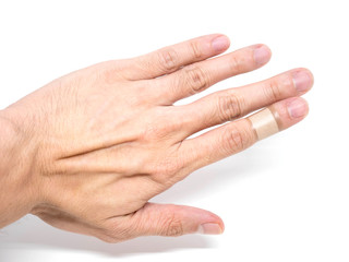 Adhesive Healing plaster on asian man finger