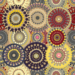 Seamless retro pattern with vivid colorful painted circles.