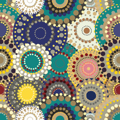 Seamless retro pattern with vivid colorful painted circles.