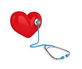 3d rendered heart with stethoscope isolated on white