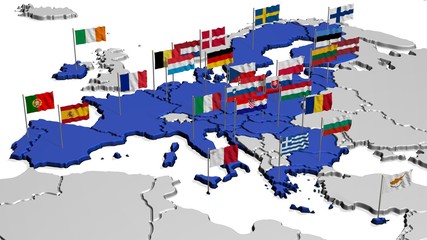Karte von Europa in blau mit Flaggen