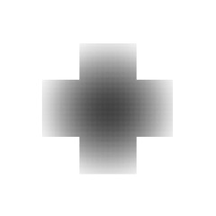 Halftone cross symbol on white background.