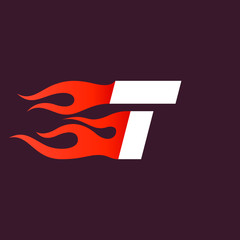 Fast fire letter T logo on dark.