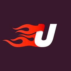 Fast fire letter U logo on dark.