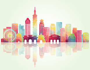 Naklejka premium Taipei detailed skyline. Vector illustration
