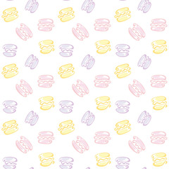 pale color macaroon cake seamless pattern on white background. v