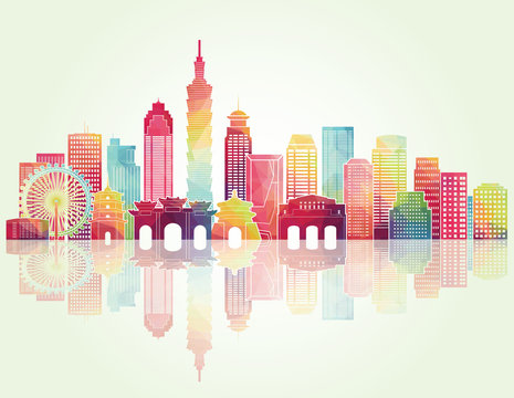 Taipei detailed skyline. Vector illustration