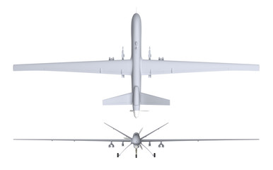 3d rendering unmanned aircraft. top and front view