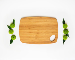 Wooden cutting board with decoration.
