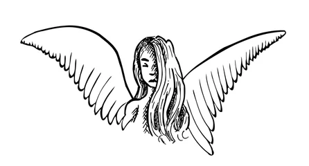 Fotobehang Inkttekening van bescherm engel © emieldelange
