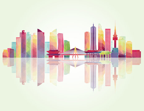 Seoul detailed skyline. Vector illustration