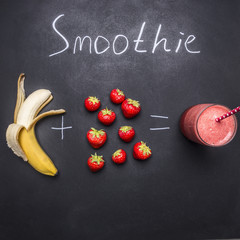 Fresh organic Smoothie ingredients, Superfoods and healthy lifestyle or detox diet food concept strawberry and banana