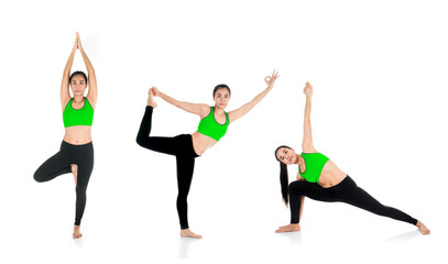 Fototapeta premium Yoga woman - pretty asian female in active wear doing yoga