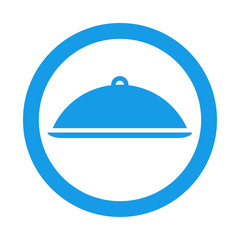 Icono plano bandeja con tapa en circulo color azul